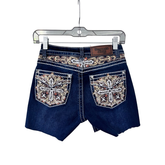 Westfield Eagle Cut Off Denim Jean Shorts Size 3 Embroidered Y2K Rhinestones - Picture 1 of 7